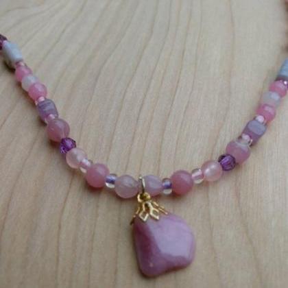 Handcrafted Gemstone And Glass Beaded Necklace..