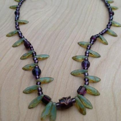 Handcrafted Gemstone And Glass Beaded Necklace..