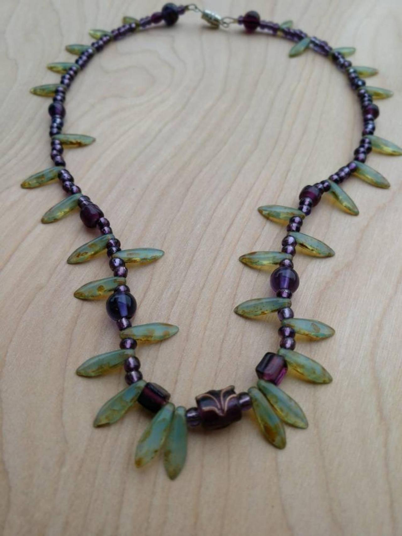 Handcrafted Gemstone And Glass Beaded Necklace With Pendant