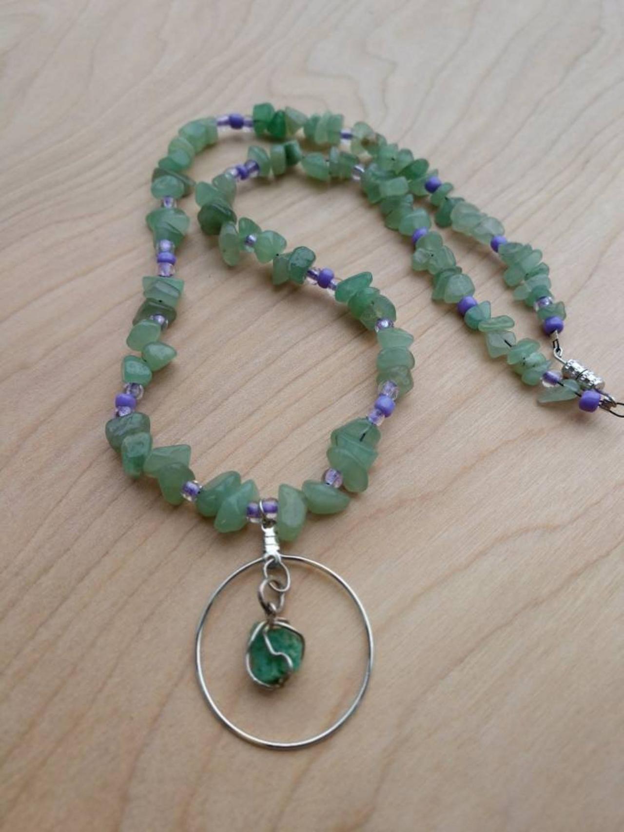Handcrafted gemstone and glass beaded necklace with pendant