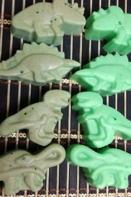 8 kids dinosaur soaps in oatmeal and goat's milk custom colors and scents available